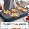image:imageMartha Stewart 12 x 22 Electric Griddle XL Ceramic NonstickFlat Top Cooking Surface Adjustable Temperature Dial Drip Tray Dishwasher Safe 1500W Fast Even Heating Pancakes amp Eggs Linen CreamIndigo Blue